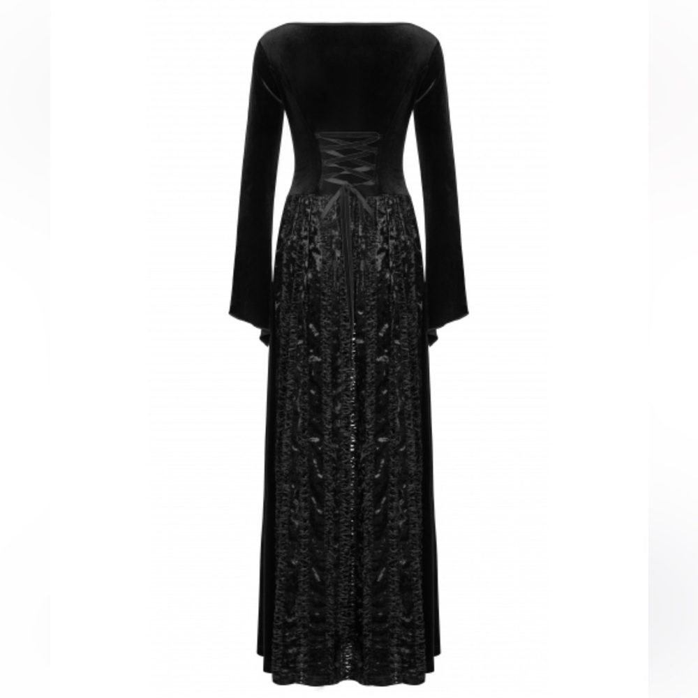 PunkRave Velvet Maxi Dress Widow Sleeves Lace Up Back XL - Picture 2 of 14